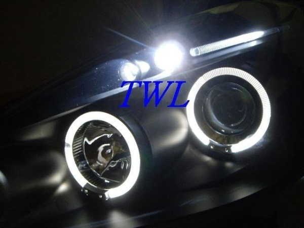 Honda Fit, Jazz (07-) GE, фары передние линзовые черные, со светящимися ободками, комплект 2 шт.