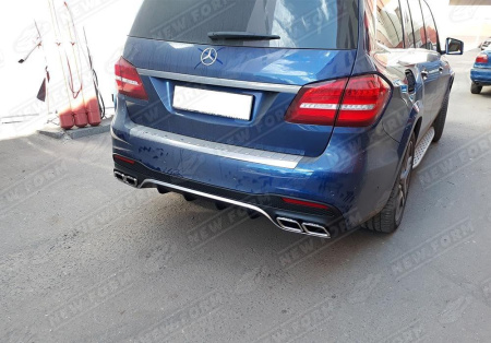 Mercedes-Benz GLS-Klasse X166 2015 - 2019 Диффузор заднего бампера 6.3 AMG черный с хромированными насадками