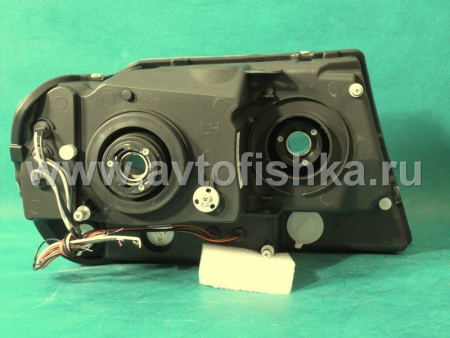 Jeep Grand Cherokee (99-04) передние фары линзовые черные, со светящимися ободками, комплект 2 шт.