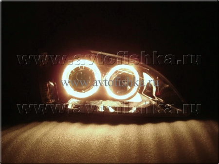 Ford Focus 2 (05-07) фары передние линзовые черные, под корректор, со светящимися ободками, комплект 2 шт.