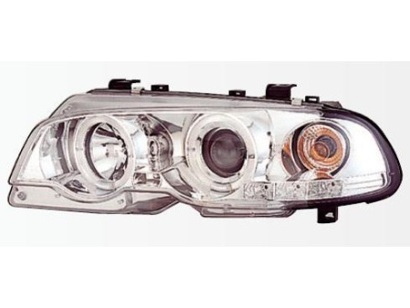 BMW 3 E46 (98-01) купе фары передние линзовые хромированные, со светящимися ободками, с поворотниками, с мотором электрокорректора, комплект лев.+прав.