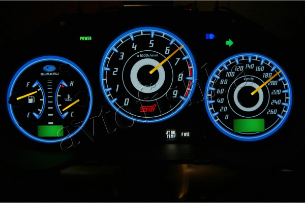 Subaru Impreza 2000-2007 светодиодные шкалы (циферблаты) на панель приборов - дизайн 1
