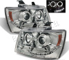 Chevrolet Tahoe (07-), Avalanche (07-) фары передние линзовые хромированные, со светящимися ободками и светодиодной подсветкой, комплект 2 шт.