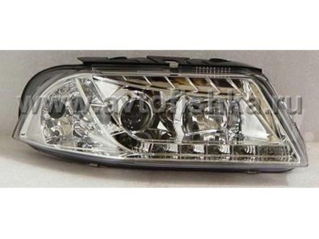 Volkswagen Passat B5 (00-05) фары передние хромированные, линзовые с DRL