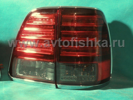Toyota Land Cruiser 100 (98-07) фонари задние светодиодные красно-тонированные, внешние и внутренние, дизайн Lexus, с хром отделкой, комплект лев.+прав.