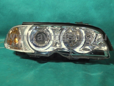 BMW 3 E46 (98-01) 2 дв. фары передние линзовые хромированные, со светящимися ободками, с поворотниками, с мотором электрокорректора, комплект лев.+прав.
