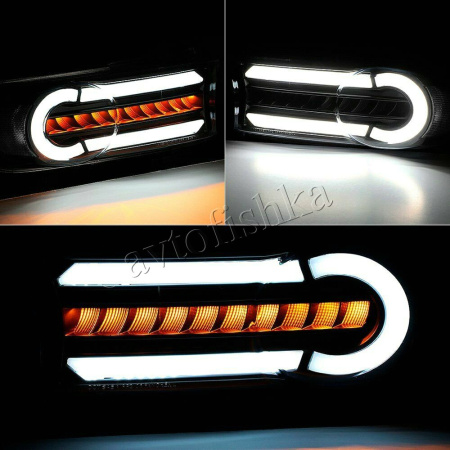 Toyota FJ Cruiser (07-14) черные светодиодные динамические поворотники с ДХО, комплект 2 шт.