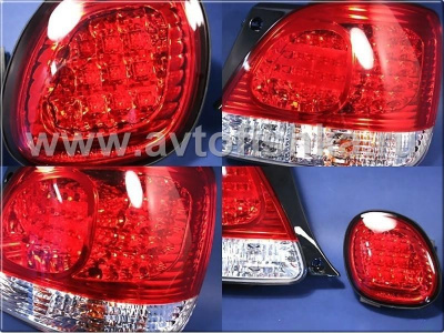 Lexus GS300, GS430 (97-04) фонари задние светодиодные красно-хромированные, комплект лев.+прав.