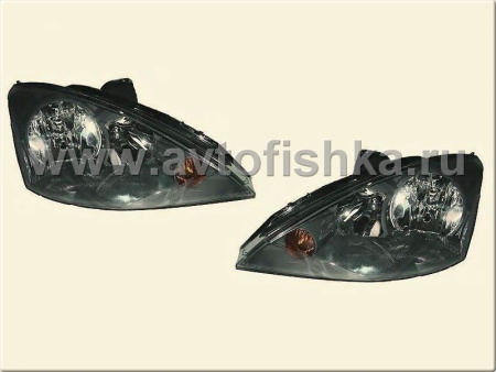 Ford Focus 1 (98-04) Europe+USA фары передние черные зеркальные, комплект 2 шт.