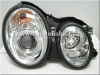 Mercedes CLK W208 (98-02) фары передние линзованные хромированные, со светящимися ободками, комплект 2 шт.