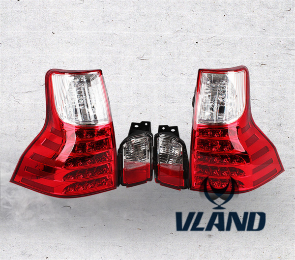Toyota Land Cruiser Prado 150 (10-) фонари задние светодиодные красно-прозрачные, и фонари заднего бампера, дизайн Lexus GX460, полный комплект.