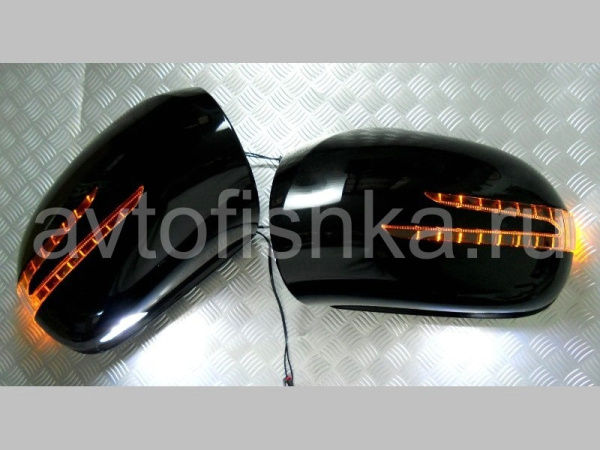 Mercedes W164 ML (05-08) корпуса боковых зеркал черные, со светодиодными поворотниками и подсветкой Welcome, комплект 2 шт.